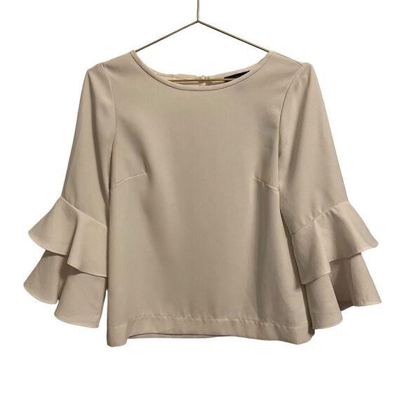 J CREW Tiered Bell-Sleeve Top in Drapey Crepe Size 2 Ivory - Picture 1 of 7